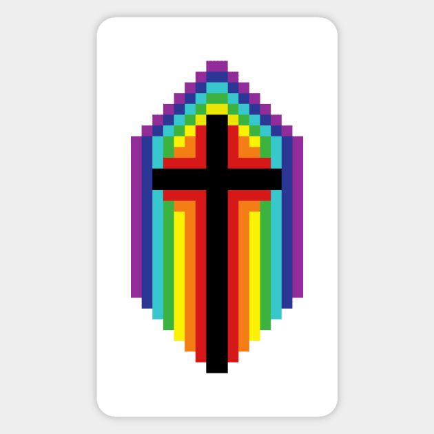 Rainbow Cross - Black on White Sticker by joshthecartoonguy